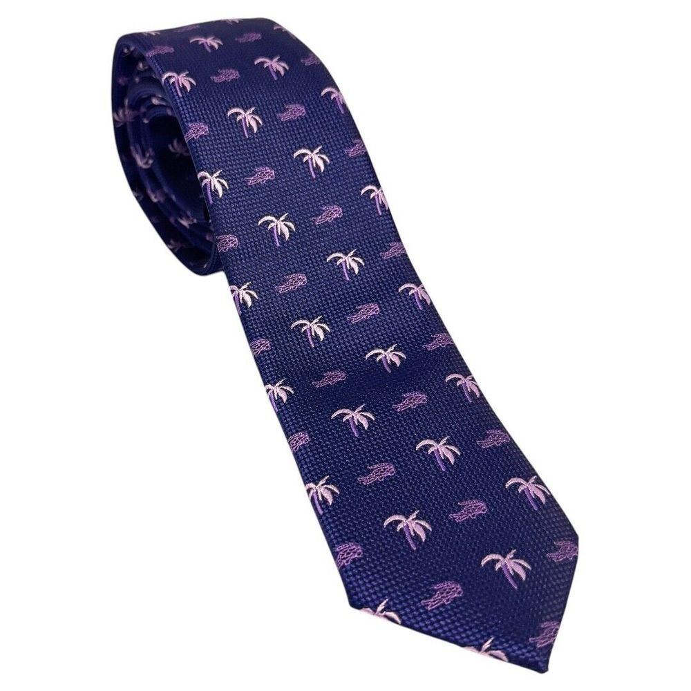 1670 purple men's tie slim alligator palm trees